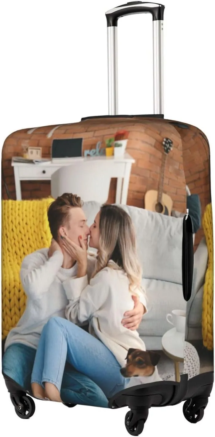 Custom Luggage Cover Personalized Suitcase Cover with Photo Text Customized Elastic Suitcase Protector Washable Anti-Scratch Luggage Sleeve Customizable Luggage Cover with Double-Sided Printing