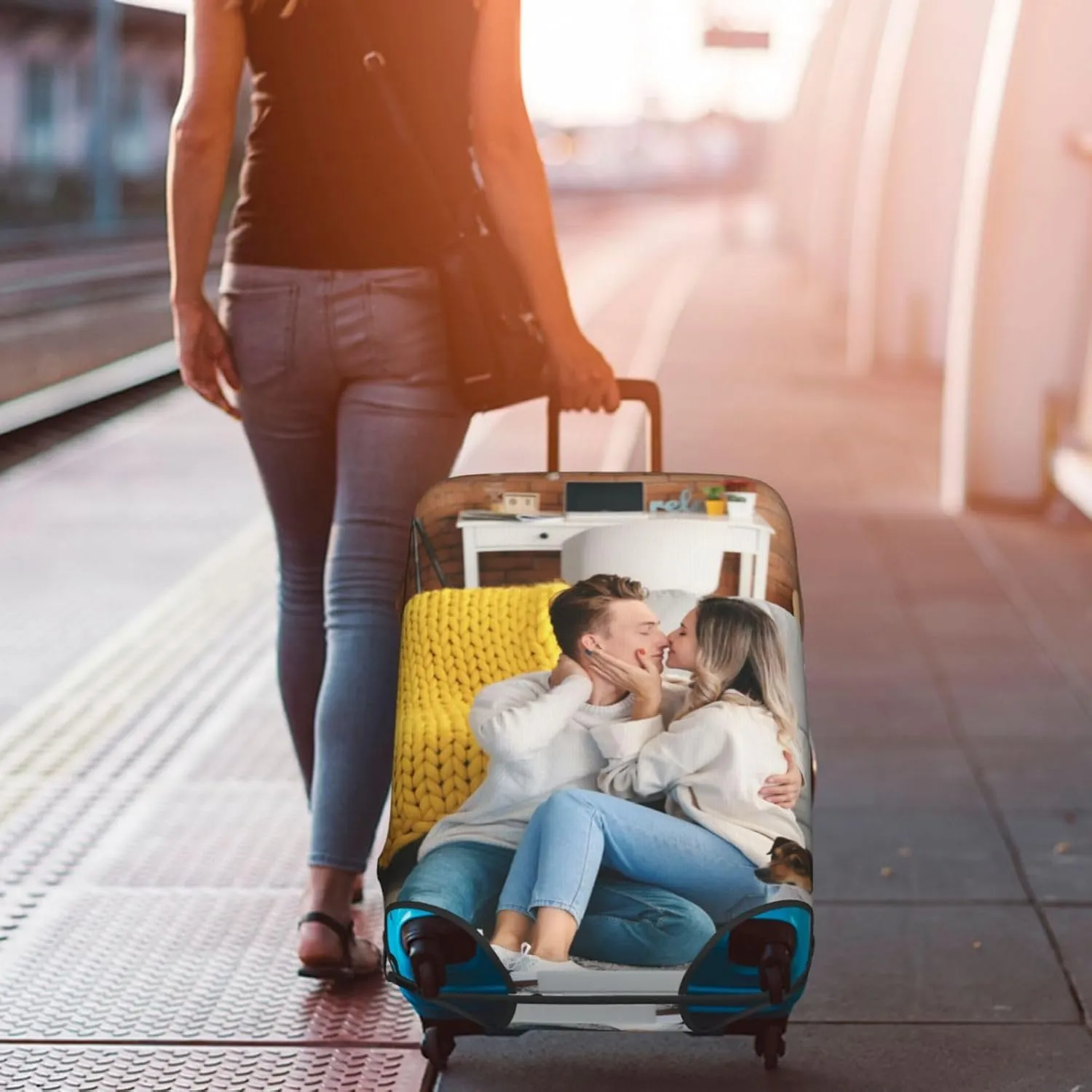 Custom Luggage Cover Personalized Suitcase Cover with Photo Text Customized Elastic Suitcase Protector Washable Anti-Scratch Luggage Sleeve Customizable Luggage Cover with Double-Sided Printing