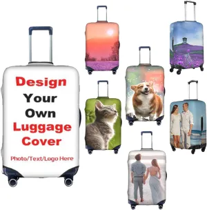 Custom Luggage Cover Personalized Suitcase Cover with Photo Text Customized Elastic Suitcase Protector Washable Anti-Scratch Luggage Sleeve Customizable Luggage Cover with Double-Sided Printing