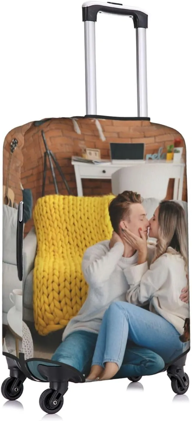 Custom Luggage Cover Personalized Suitcase Cover with Photo Text Customized Elastic Suitcase Protector Washable Anti-Scratch Luggage Sleeve Customizable Luggage Cover with Double-Sided Printing