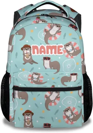 Custom Otter Backpack for Boys, 16 Inch Green Backpacks for School, Cute Lightweight Bookbag for Kids