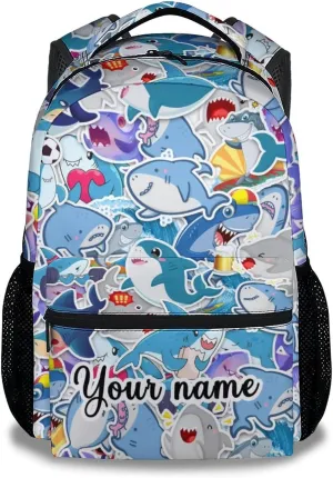 Custom Shark Backpack for Girls Boys - 16 Inch Colorful Backpacks for School - Cute Lightweight Durable Bookbag for Kids