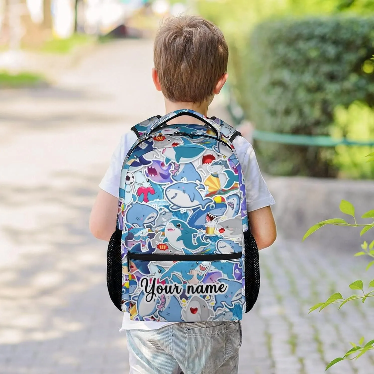Custom Shark Backpack for Girls Boys - 16 Inch Colorful Backpacks for School - Cute Lightweight Durable Bookbag for Kids