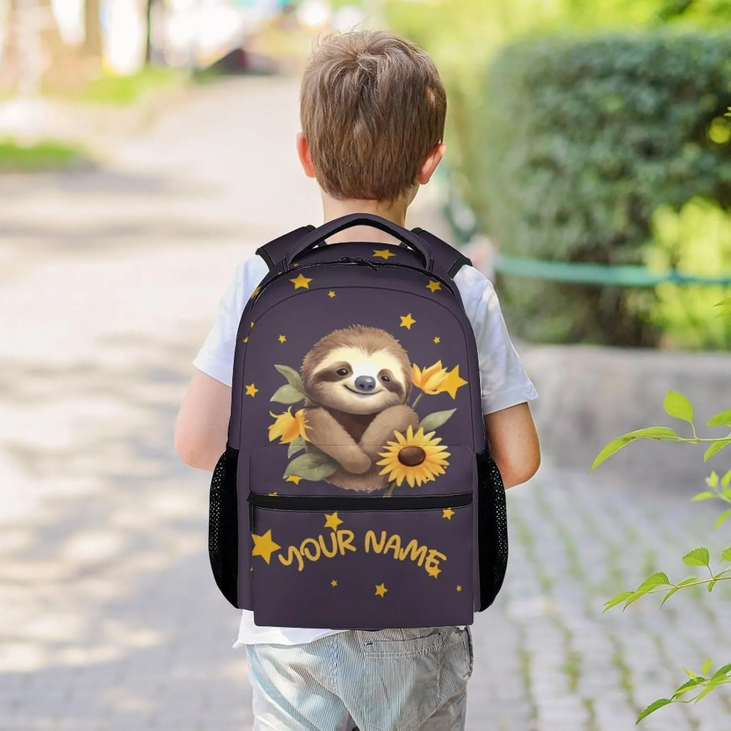 Custom Sloth Backpack for Girls, 16 Inch Brown Backpacks for School, Cute Lightweight Bookbag for Kids