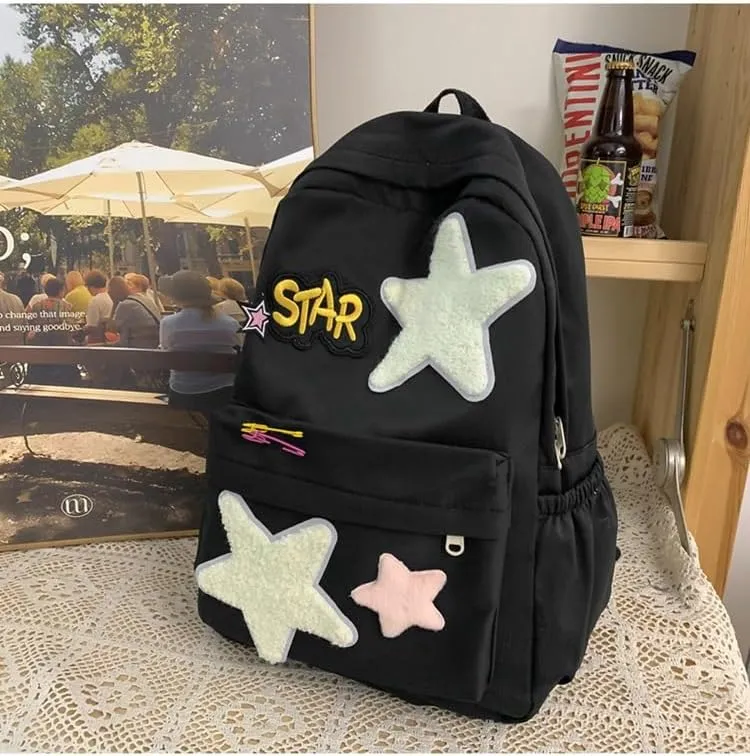 Cute Backpack for Women Men, Kawaii Y2K Design Trendy Colorful Harajuku Hiking Travel Backpack Aesthetic Backpack (Black)