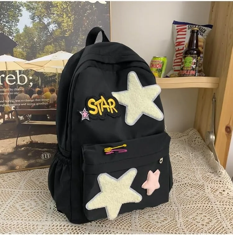 Cute Backpack for Women Men, Kawaii Y2K Design Trendy Colorful Harajuku Hiking Travel Backpack Aesthetic Backpack (Black)