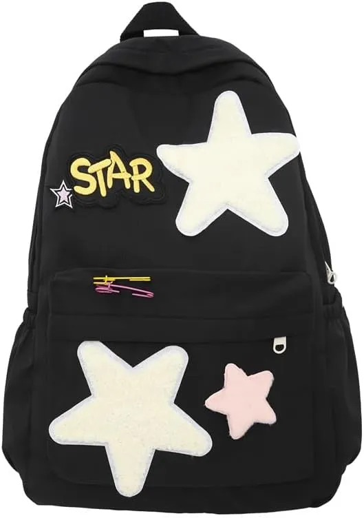 Cute Backpack for Women Men, Kawaii Y2K Design Trendy Colorful Harajuku Hiking Travel Backpack Aesthetic Backpack (Black)