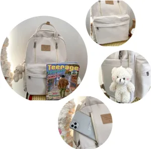 Cute Backpack with Bear Aesthetic Accessories Kawaii stuff Y2K Backpack Preppy Shoulder Bookbag (Black)