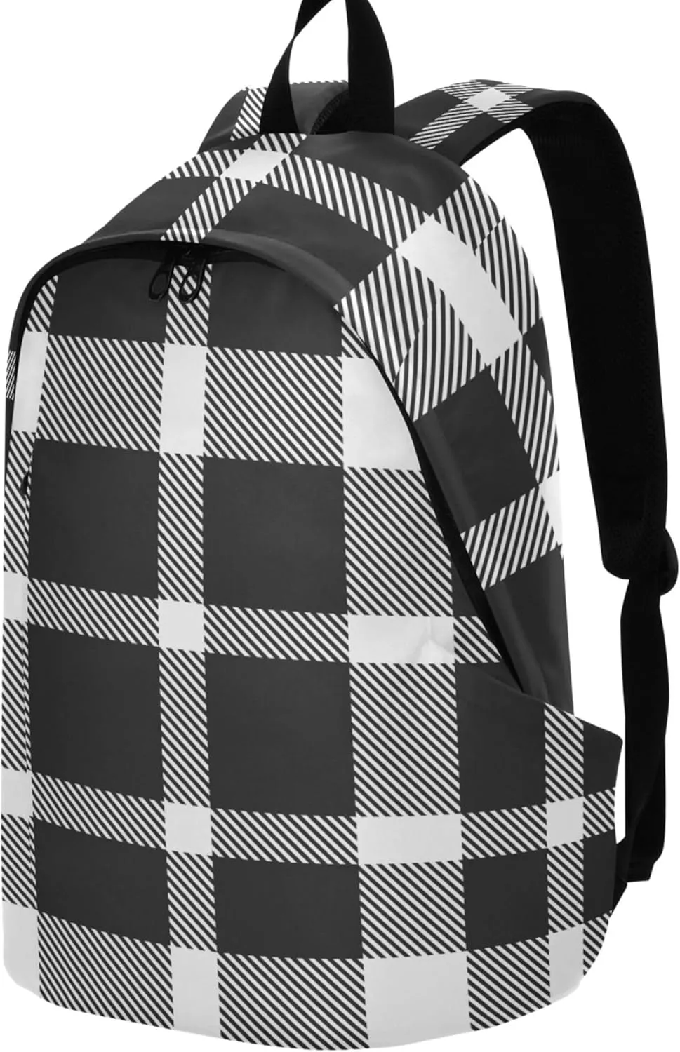 Cute Backpacks for Woman Casual Black And White Plaid Medium Back to School Bookbag