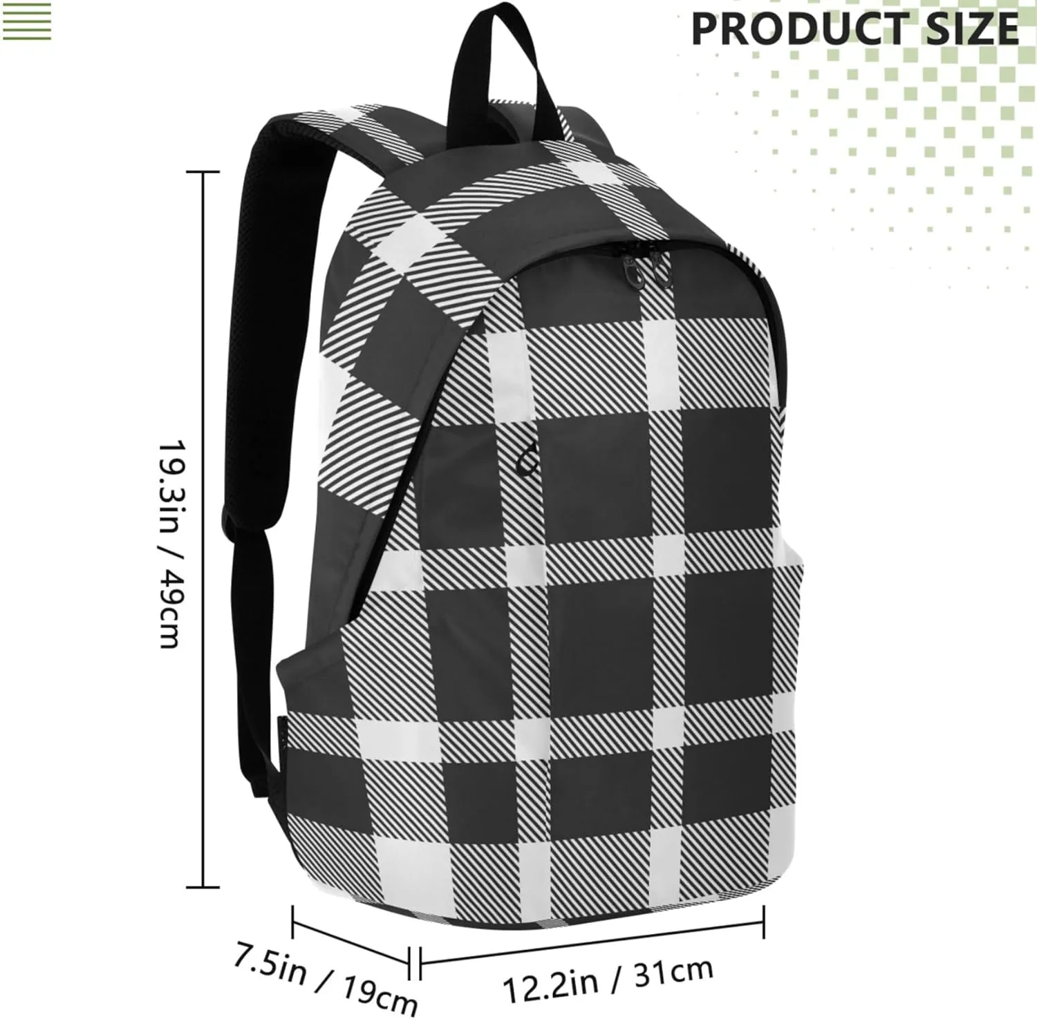 Cute Backpacks for Woman Casual Black And White Plaid Medium Back to School Bookbag