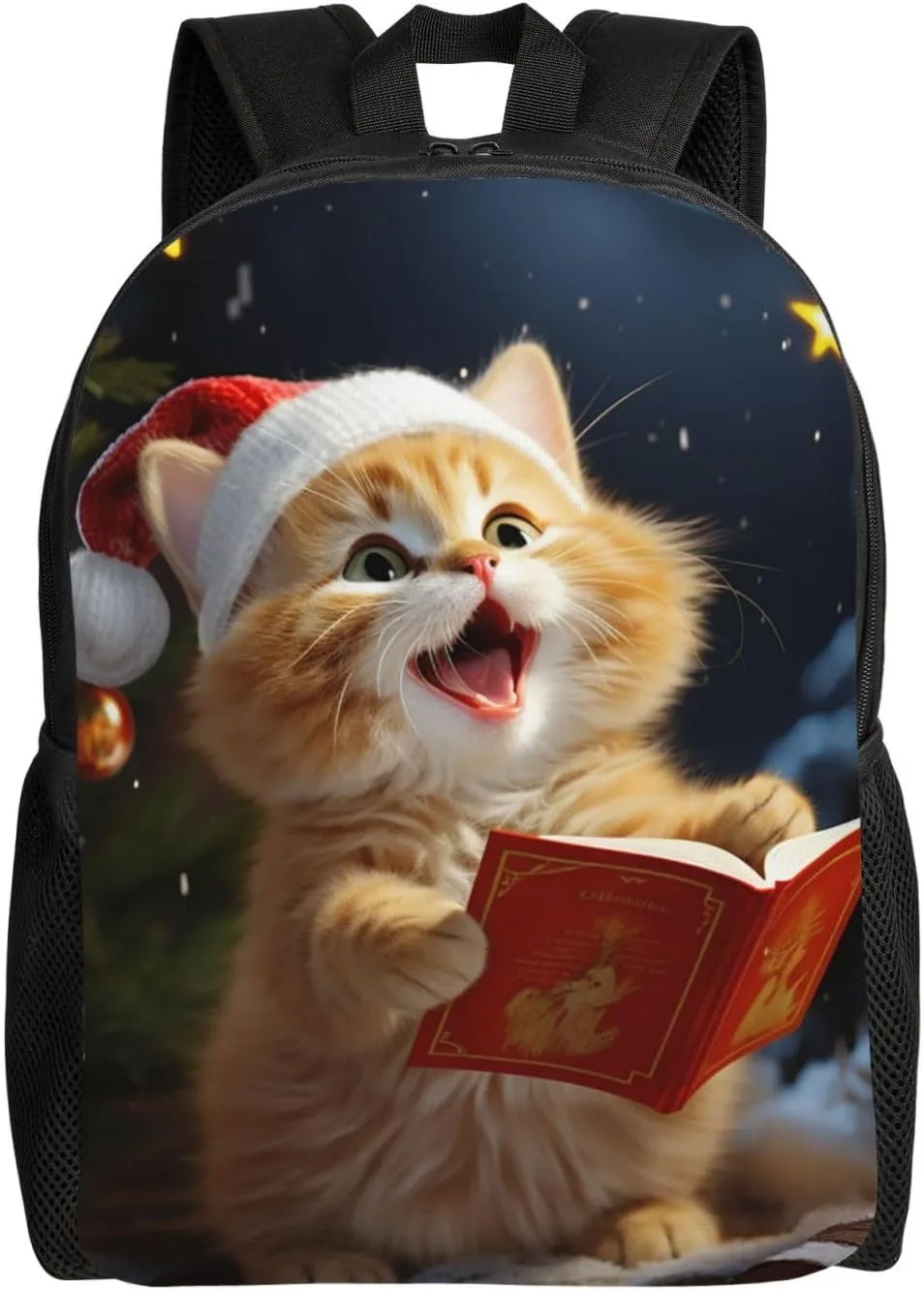 Cute Cat Sing Christmas Carols Backpack for Women Men Laptop Backpacks 15 inch Casual Bag Lightweight Hiking Daypack