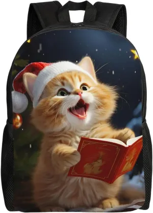 Cute Cat Sing Christmas Carols Backpack for Women Men Laptop Backpacks 15 inch Casual Bag Lightweight Hiking Daypack