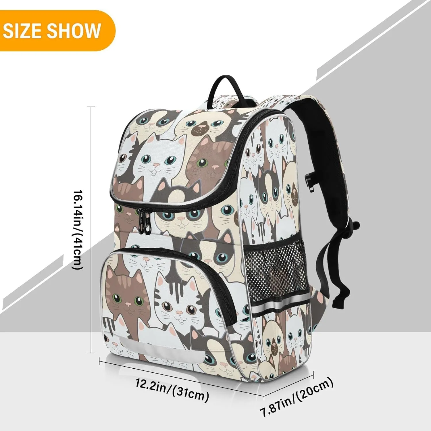 Cute Cats Kitten Large Backpacks, Childish Bookbag Lightweight Laptop Computer Bags Durable Travel Casual Daypacks for Teens Colloge Work Business Hiking 16 Inch
