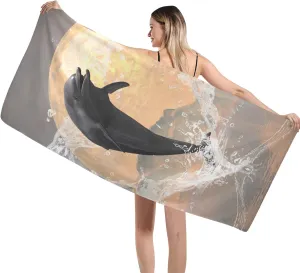 Cute Dolphin Jumping Beach Towel Oversized 29x58in Large Pool Towel Lightweight Soft Absorbant Sand Free Fast Dry Beach Blankets Bath Towel for Travel Swim Pool Yoga Gym Camping