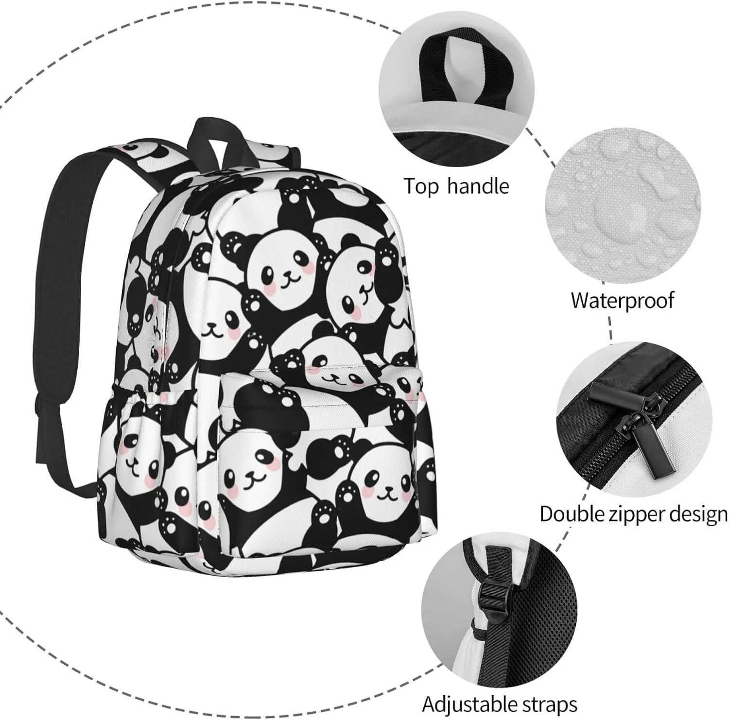 Cute Panda Unisex Backpacks 15in Laptop Backpack Multipurpose Double Shoulder Bag For Men Women Gifts