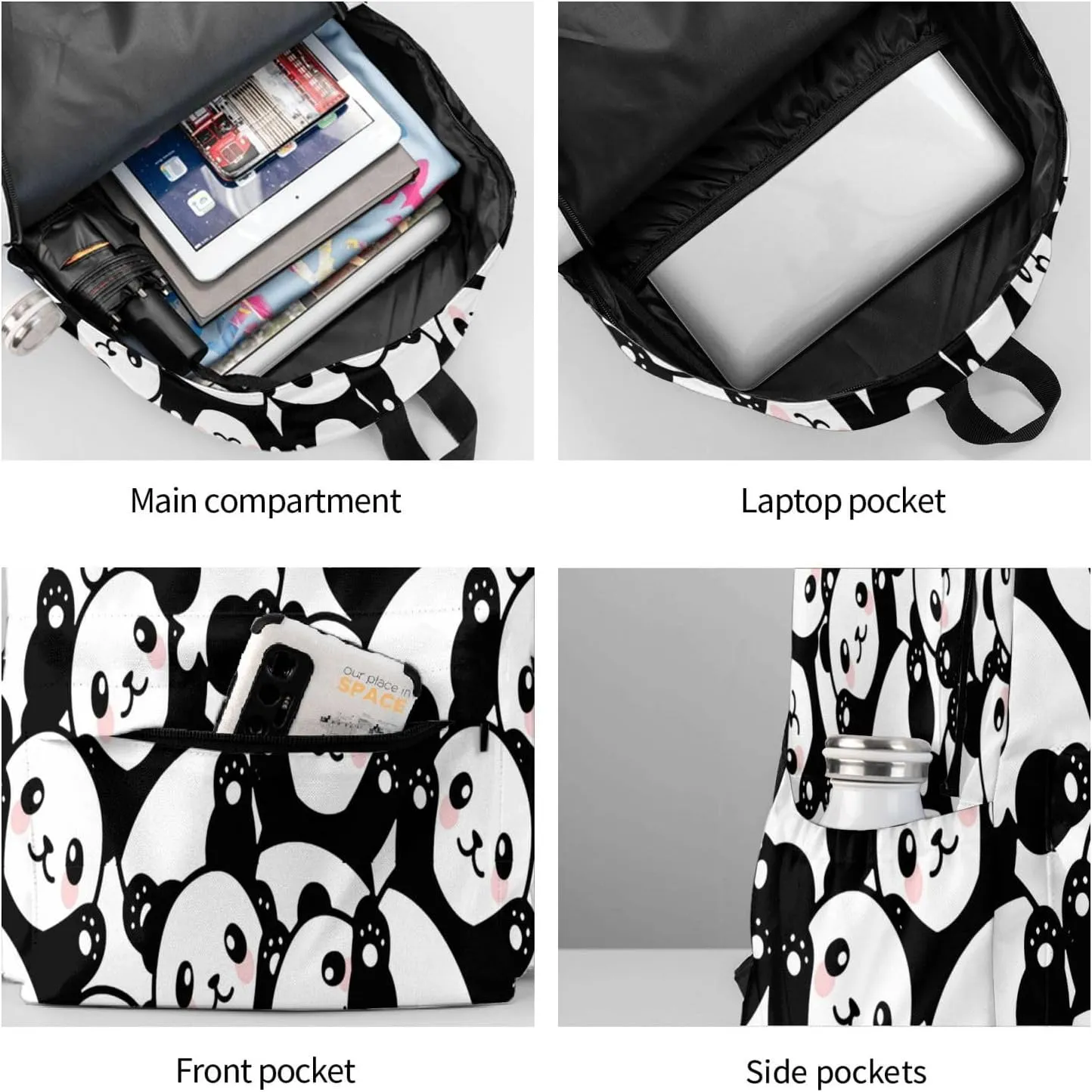 Cute Panda Unisex Backpacks 15in Laptop Backpack Multipurpose Double Shoulder Bag For Men Women Gifts