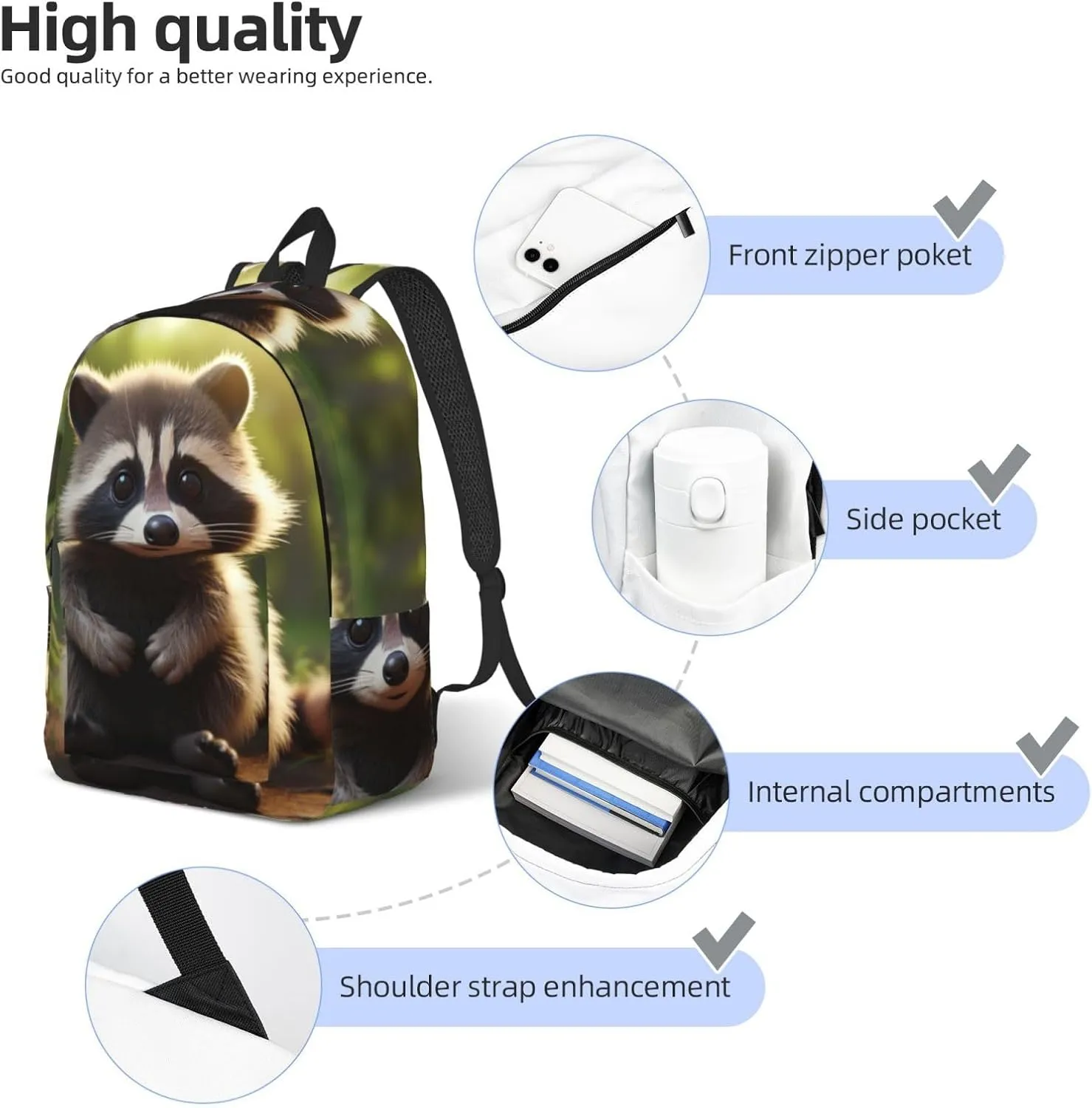Cute Raccoon Canvas Casual Lightweight Duffel Bag, Fashion Duffel Bag, Unisex Travel Backpack