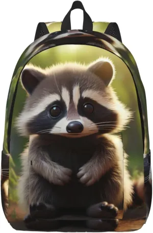 Cute Raccoon Canvas Casual Lightweight Duffel Bag, Fashion Duffel Bag, Unisex Travel Backpack