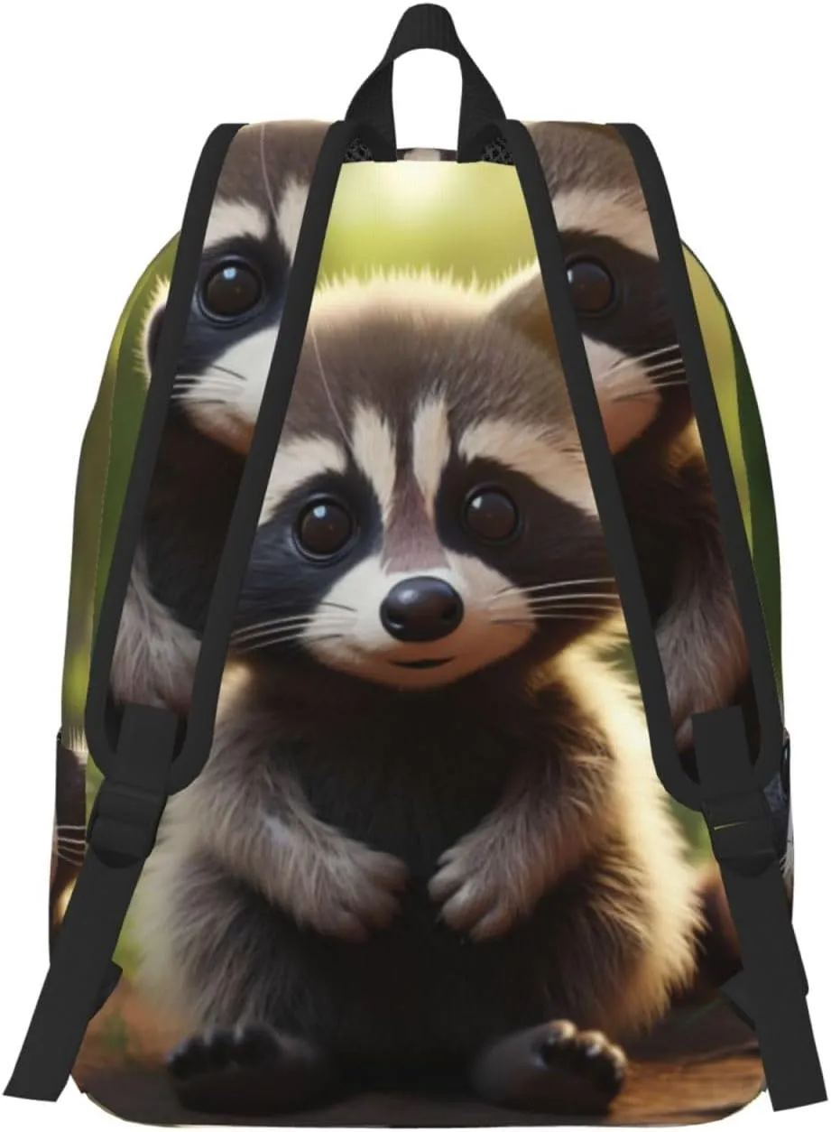 Cute Raccoon Canvas Casual Lightweight Duffel Bag, Fashion Duffel Bag, Unisex Travel Backpack
