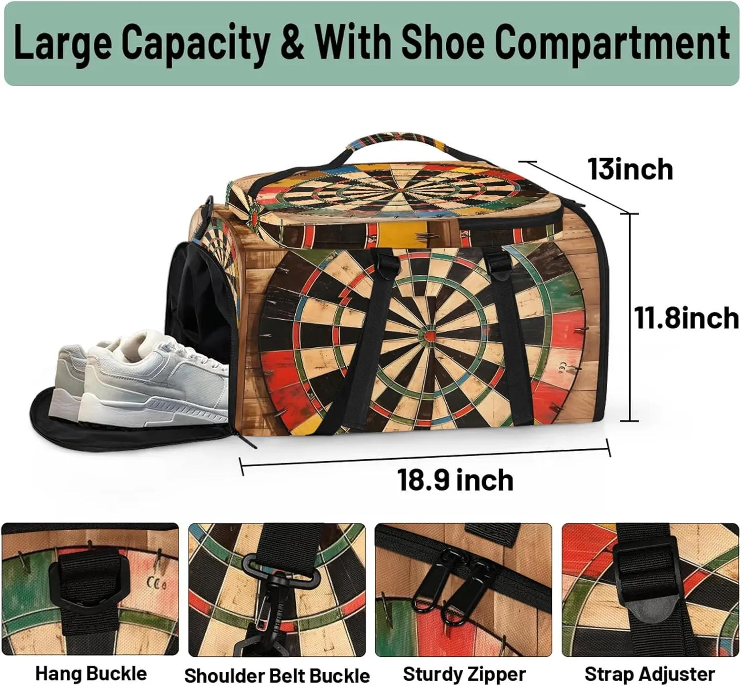 Dart Board Pattern Gym Bags for Men Women Sports Backpack with Shoe Compartment 3-in-1 Tactical Duffle Bag for Overnight Weekender Travel