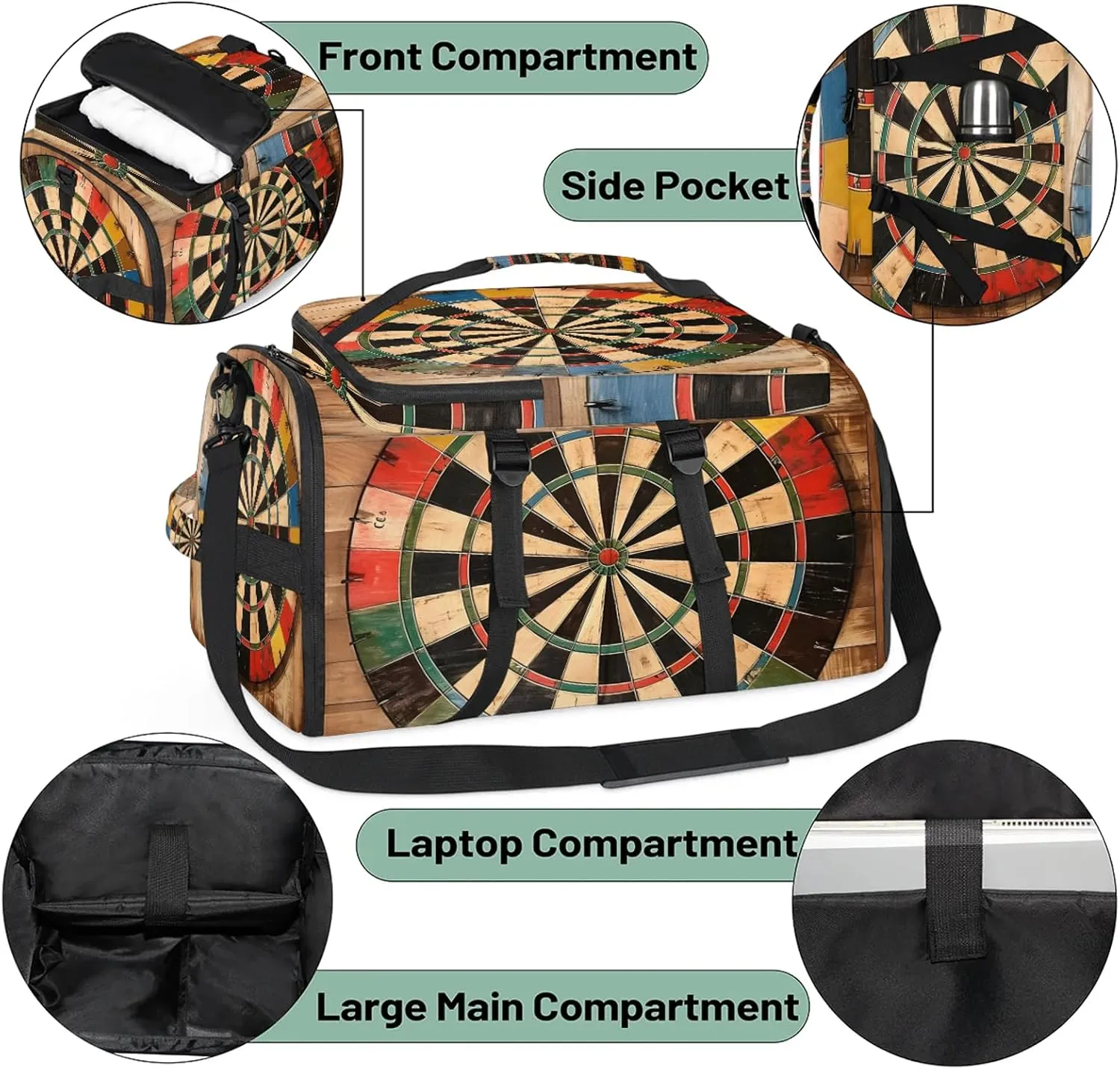 Dart Board Pattern Gym Bags for Men Women Sports Backpack with Shoe Compartment 3-in-1 Tactical Duffle Bag for Overnight Weekender Travel
