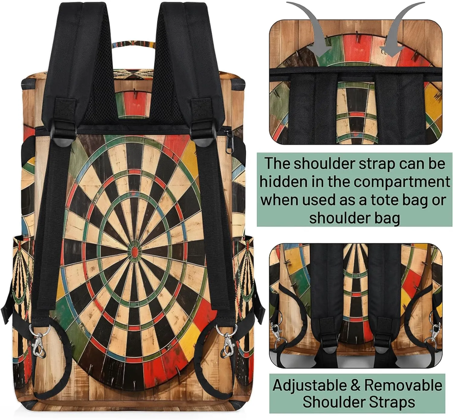 Dart Board Pattern Gym Bags for Men Women Sports Backpack with Shoe Compartment 3-in-1 Tactical Duffle Bag for Overnight Weekender Travel