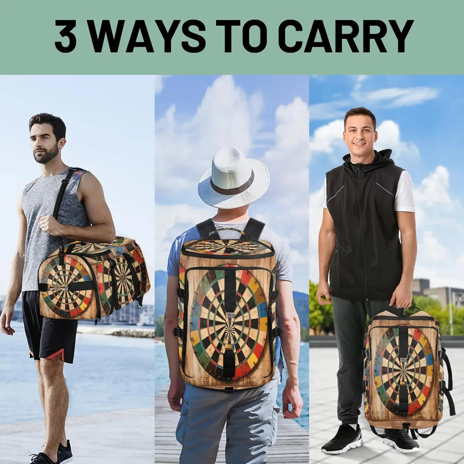 Dart Board Pattern Gym Bags for Men Women Sports Backpack with Shoe Compartment 3-in-1 Tactical Duffle Bag for Overnight Weekender Travel