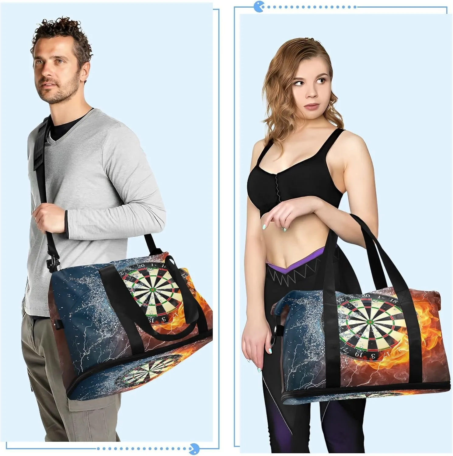 Darts Board in Fire Water Foldable Travel Bag, Camping Luggage bag, Portable Gym Bag, Sports Bag, Toiletry Bag with Handles Adjustable Shoulder Strap