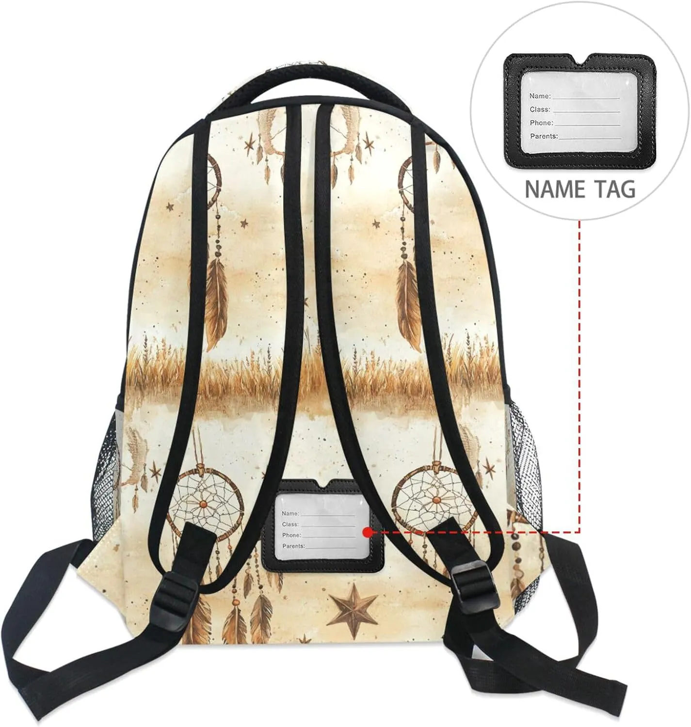 Day Backpack for Unisex Adult Waterproof Carry On Backpacks with Chest Strap for Travel Trip Western Cowboy Dream Catcher Star Tribal Vast Grasslands