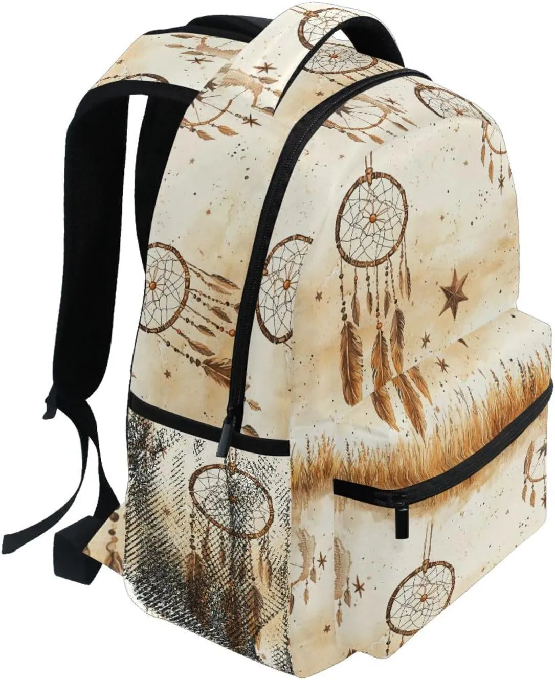 Day Backpack for Unisex Adult Waterproof Carry On Backpacks with Chest Strap for Travel Trip Western Cowboy Dream Catcher Star Tribal Vast Grasslands