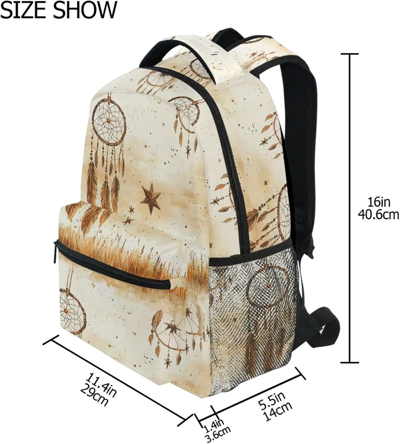 Day Backpack for Unisex Adult Waterproof Carry On Backpacks with Chest Strap for Travel Trip Western Cowboy Dream Catcher Star Tribal Vast Grasslands