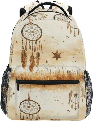 Day Backpack for Unisex Adult Waterproof Carry On Backpacks with Chest Strap for Travel Trip Western Cowboy Dream Catcher Star Tribal Vast Grasslands