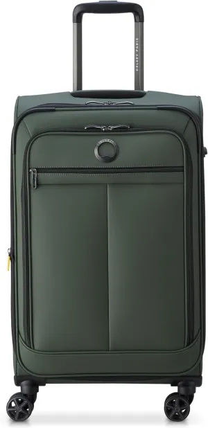 DELSEY PARIS Sky Lite 24-Inch Medium Lightweight Check-In Luggage - Water-Resistant Polyester, Dual Spinner Wheels, Multiple Exterior Pockets, Green - Softside Bag for Easy Travel