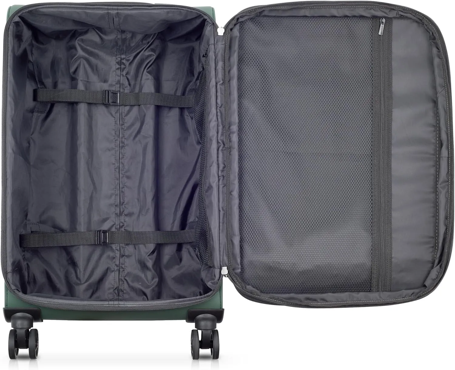 DELSEY PARIS Sky Lite 24-Inch Medium Lightweight Check-In Luggage - Water-Resistant Polyester, Dual Spinner Wheels, Multiple Exterior Pockets, Green - Softside Bag for Easy Travel