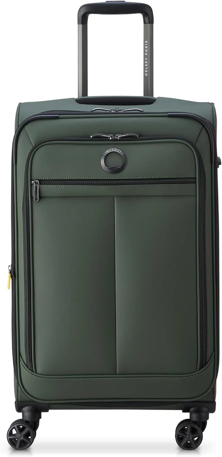 DELSEY PARIS Sky Lite 24-Inch Medium Lightweight Check-In Luggage - Water-Resistant Polyester, Dual Spinner Wheels, Multiple Exterior Pockets, Green - Softside Bag for Easy Travel