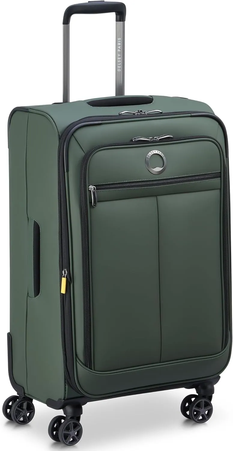 DELSEY PARIS Sky Lite 24-Inch Medium Lightweight Check-In Luggage - Water-Resistant Polyester, Dual Spinner Wheels, Multiple Exterior Pockets, Green - Softside Bag for Easy Travel