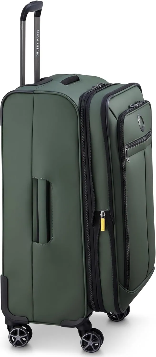 DELSEY PARIS Sky Lite 24-Inch Medium Lightweight Check-In Luggage - Water-Resistant Polyester, Dual Spinner Wheels, Multiple Exterior Pockets, Green - Softside Bag for Easy Travel