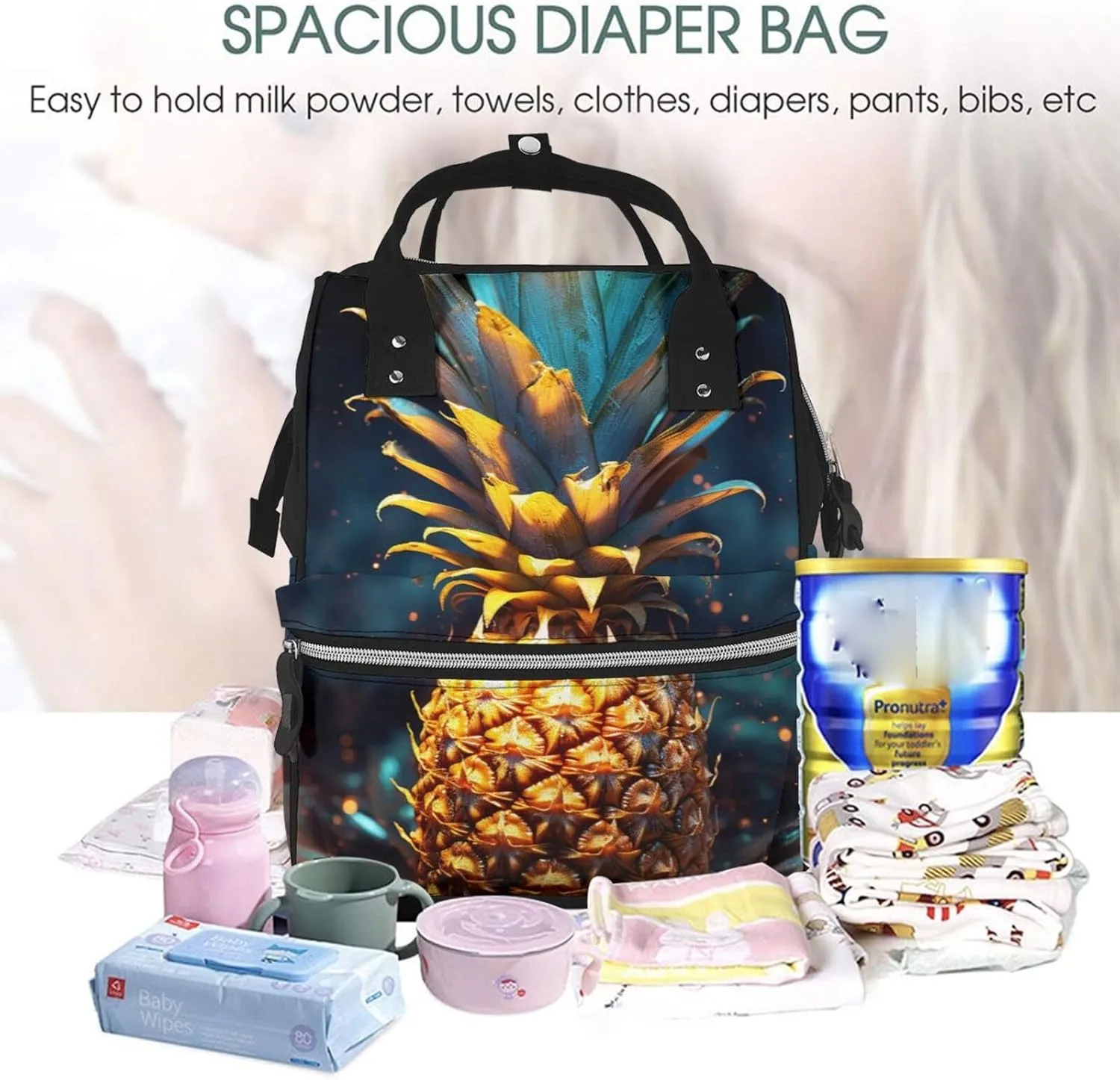 Diaper Bag Backpack Flickering Pineapple Nappy Backpack Maternity Baby Nappy Bag Changing Bags for Travel
