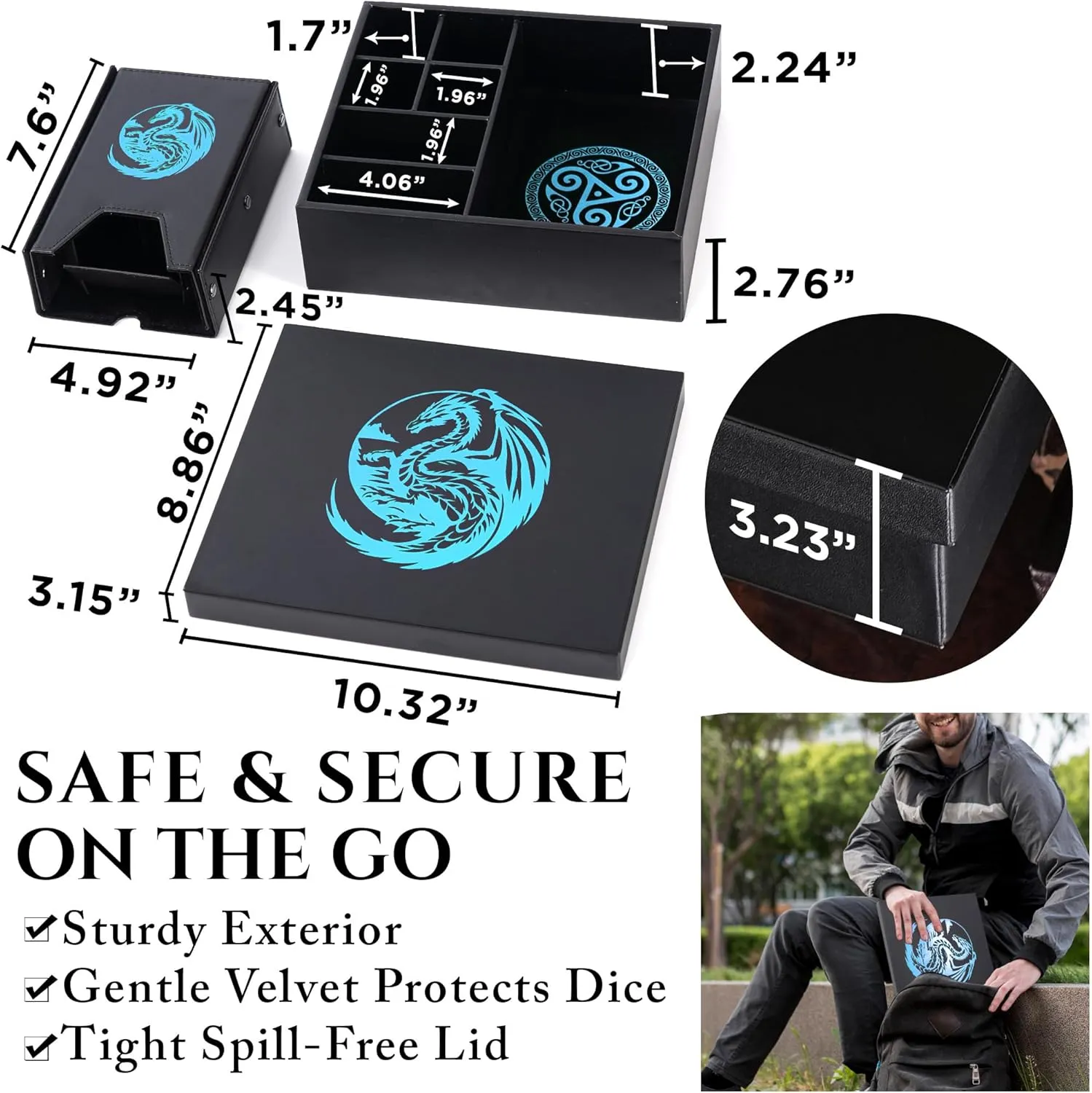 Dice Tray and Dice Tower for DND: All-in-One Tray, Storage & Large Tower for Random Rolls - Stores Your Sets, Mini's etc, Perfect for D&D and RPG Gift Accessories (Blue Dragon)