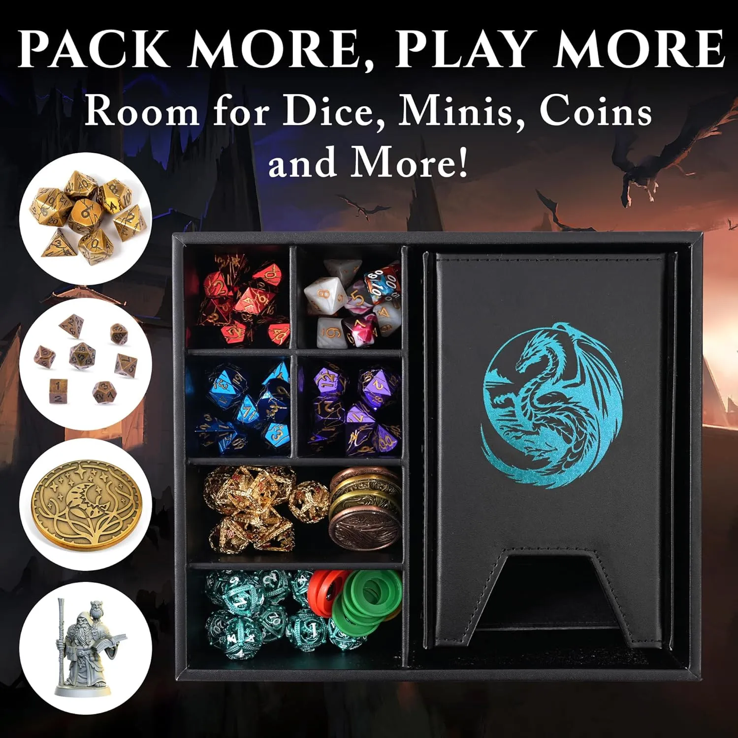Dice Tray and Dice Tower for DND: All-in-One Tray, Storage & Large Tower for Random Rolls - Stores Your Sets, Mini's etc, Perfect for D&D and RPG Gift Accessories (Blue Dragon)