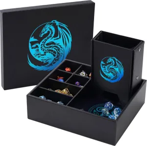 Dice Tray and Dice Tower for DND: All-in-One Tray, Storage & Large Tower for Random Rolls - Stores Your Sets, Mini's etc, Perfect for D&D and RPG Gift Accessories (Blue Dragon)