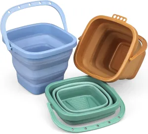 Dilabnba 3-Pack Collapsible Beach Buckets with Mesh Bag, Silicone Sand Water Pails for Kids, Easter Buckets, Portable Beach Toys for Travel, Camping, Fishing, Summer Fun