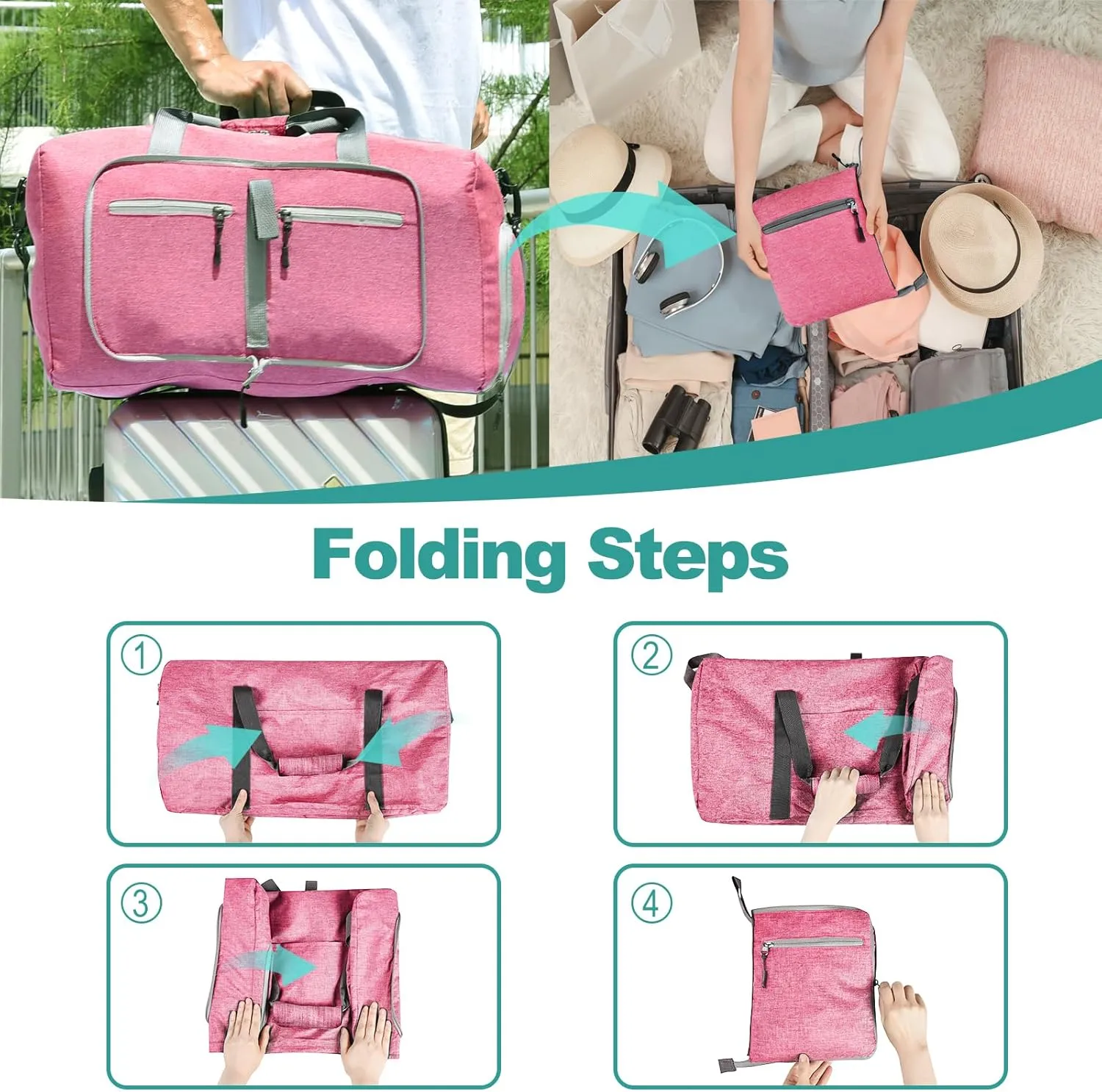 Dimayar 115L Travel Duffle Bag for Men Women - Foldable Duffel Bag with Shoes Compartment - Overnight Bags Waterproof & Tear Resistant(Pink)