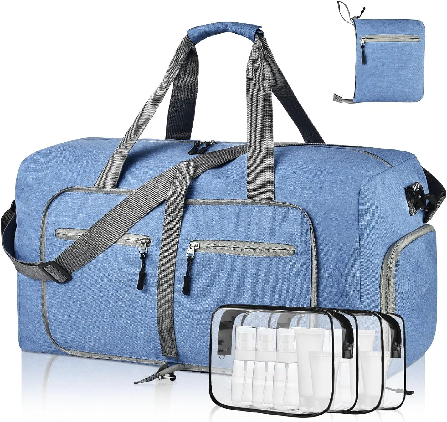 Dimayar 65L Travel Duffle Bag - Foldable Duffel Bag with Shoes Compartment - Overnight Bags Waterproof & Tear Resistant(Blue)