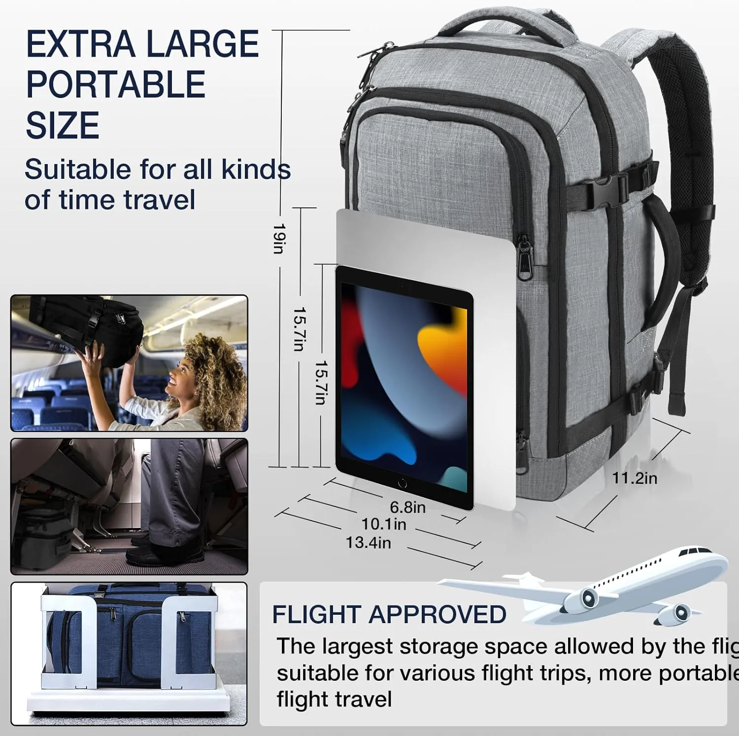 Dinictis 40L Travel Backpack Carry on Flight Approved, Backpack Suitcase for Travel, Personal Item Travel Bag fits 17 inch Laptop- Grey