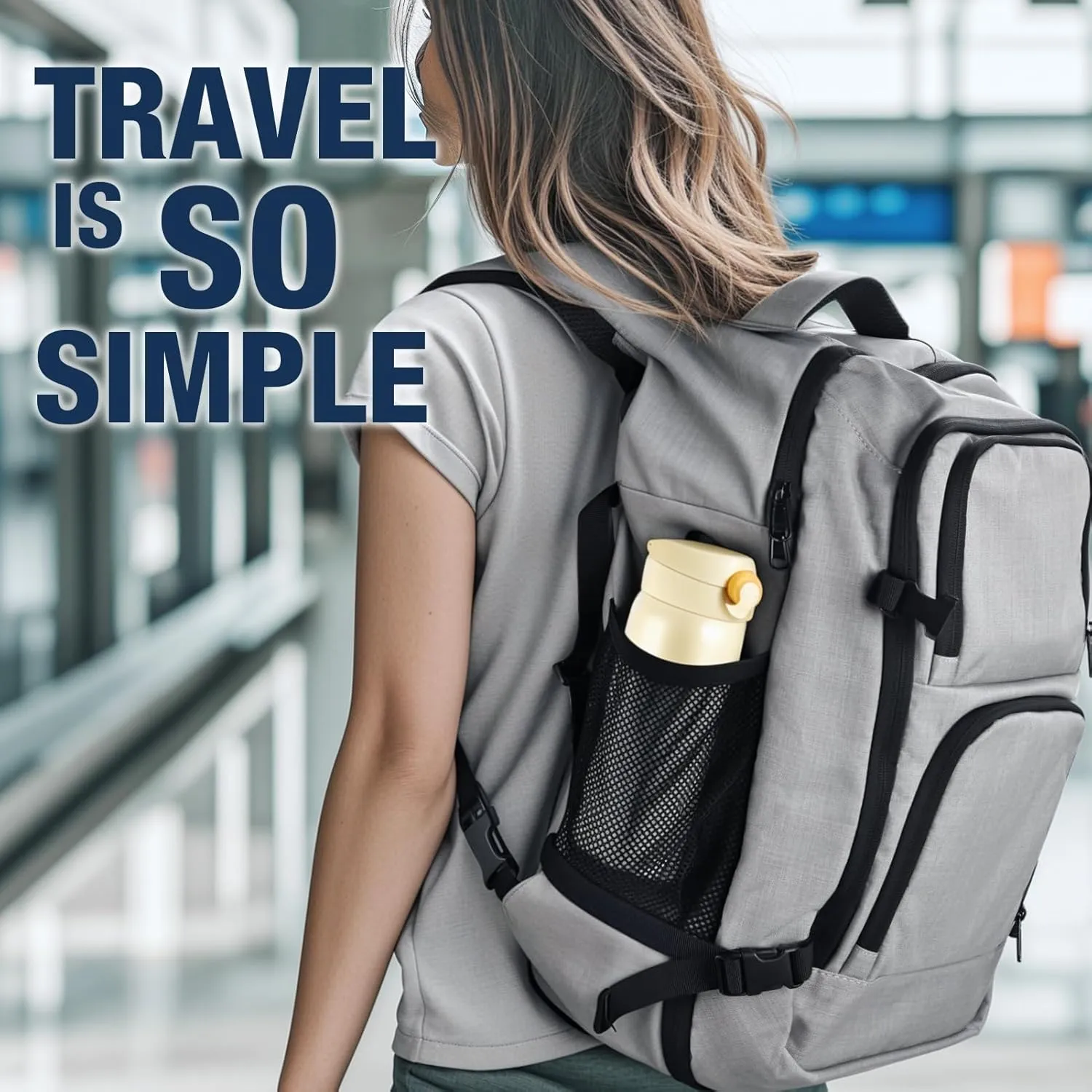 Dinictis 40L Travel Backpack Carry on Flight Approved, Backpack Suitcase for Travel, Personal Item Travel Bag fits 17 inch Laptop- Grey