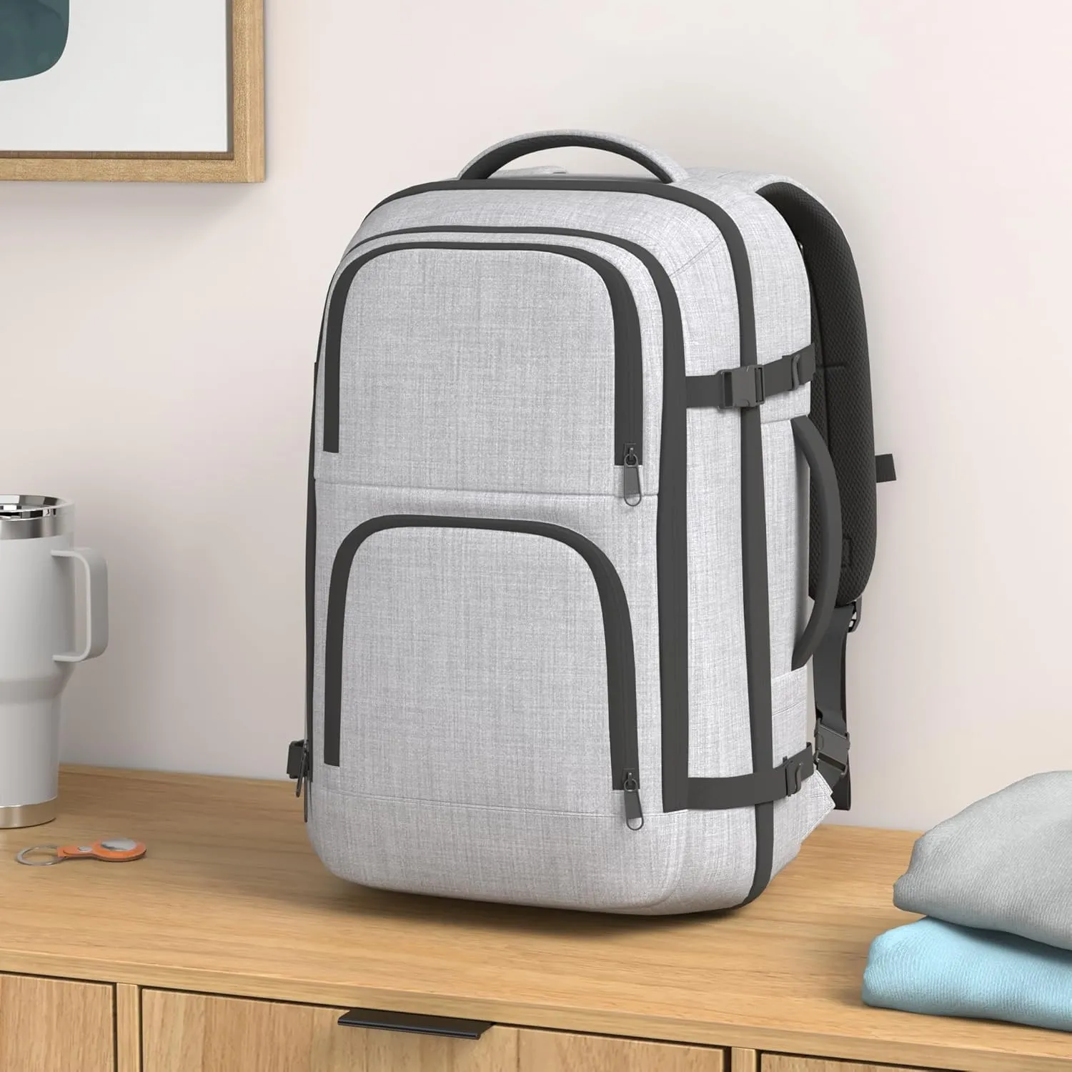 Dinictis 40L Travel Backpack Carry on Flight Approved, Backpack Suitcase for Travel, Personal Item Travel Bag fits 17 inch Laptop- Grey