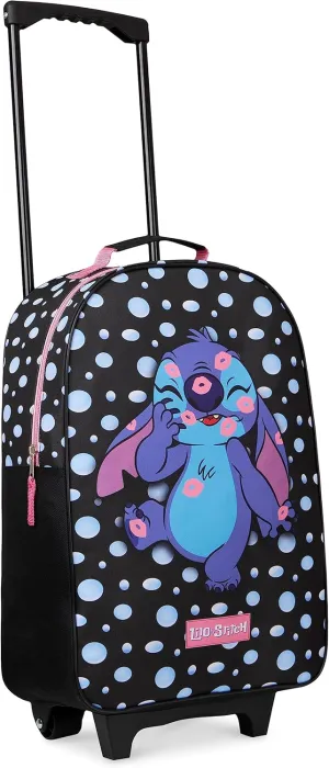 Disney Kids Suitcase - Foldable Trolley Bag 47 x 30cm, 2 Wheels Extendable Handle - Kids Gifts (Black Stitch)