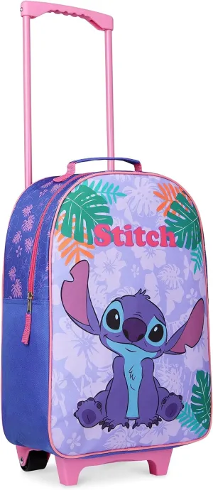 Disney Kids Suitcase - Foldable Trolley Bag 47 x 30cm, 2 Wheels Extendable Handle - Kids Gifts (Blue Stitch)