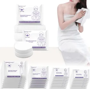 Disposable Towel Set Compressed Towels Large Bath Towel Face Towel Cotton Thick Portable Reusable Washcloth for Travel Camping Hiking Swimming Outdoor Sports Beauty Salon Cleaning Travel Kit for Hotel